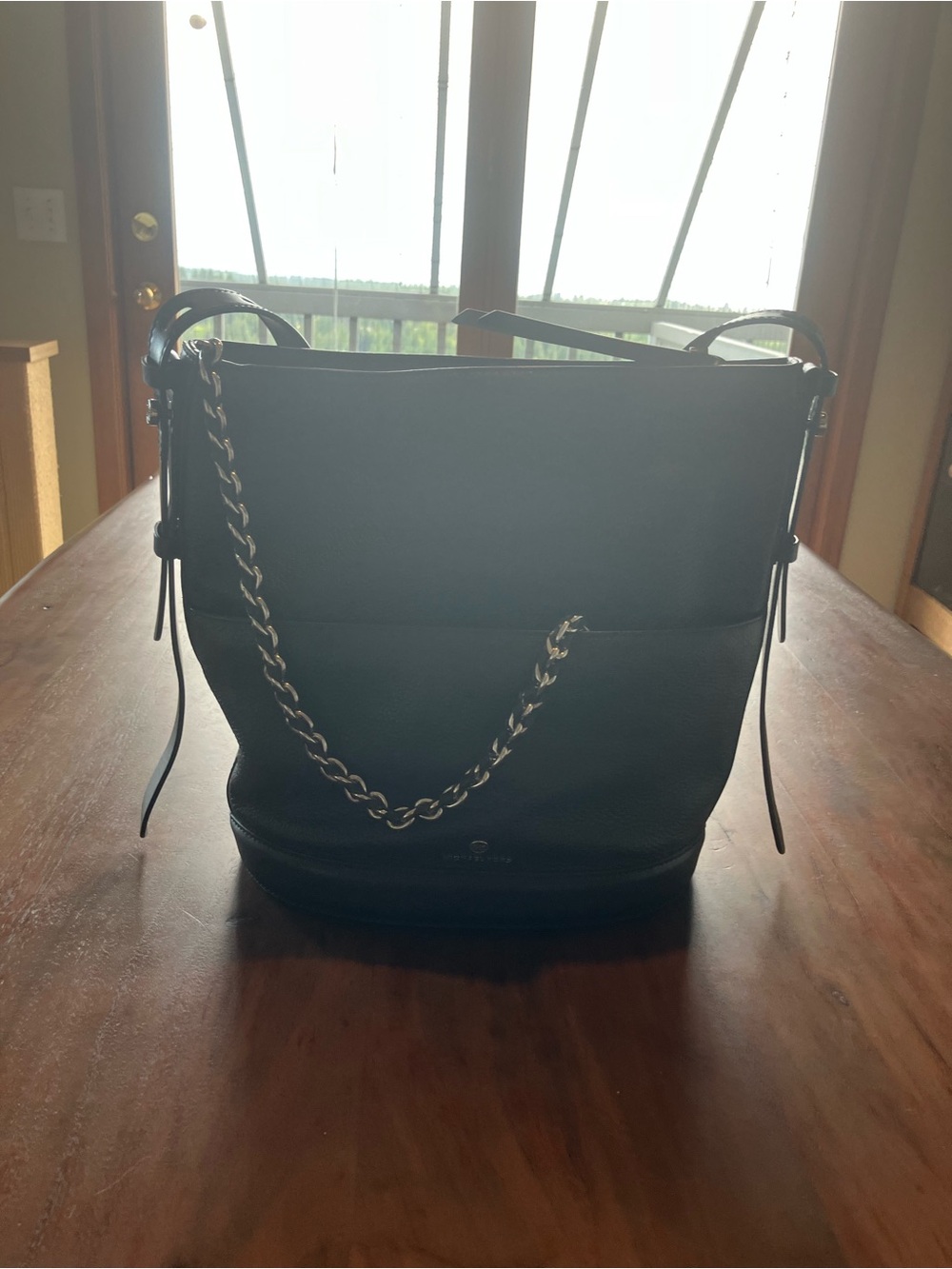 Michael Kors Black Leather Shoulder Bag with Chain Accent - Picture 1 of 11